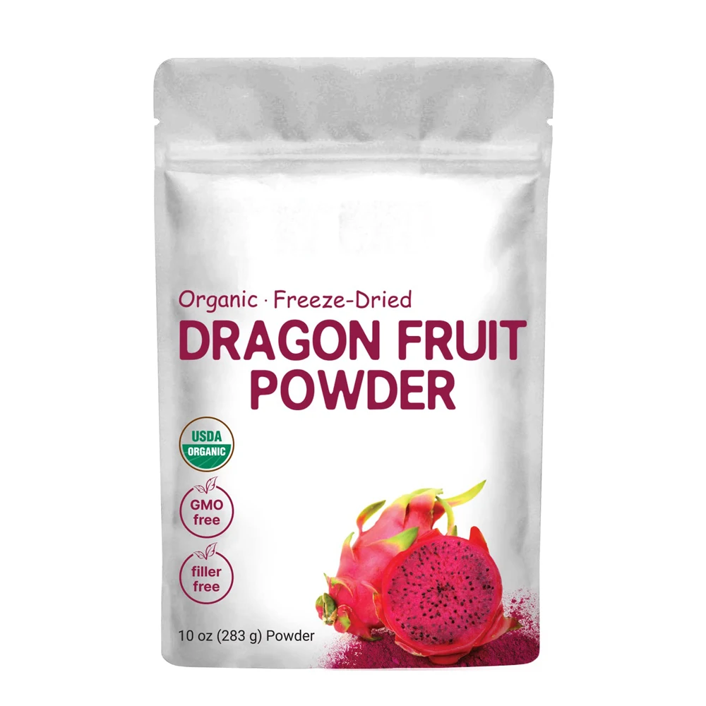Organic Freeze-Dried Dragon Fruit Powder (Pink Pitaya/Pitahaya) Perfect for Shakes Baking & Smoothie Non-GMO Vegan Friendly