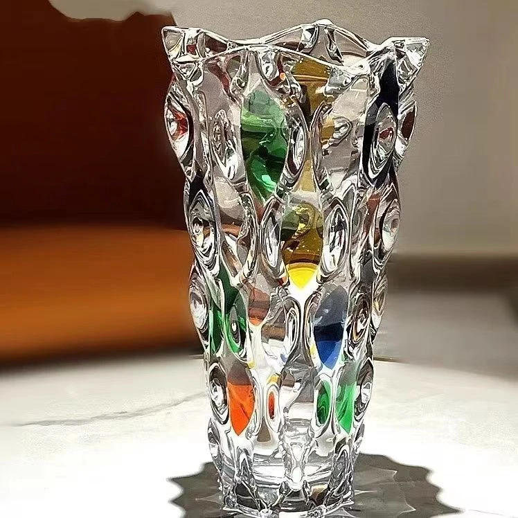 Vase Glass Flower Home Decor Wedding Luxury Colorful Crystal Wave Shape Embossed Thick Glass Flower Vases
