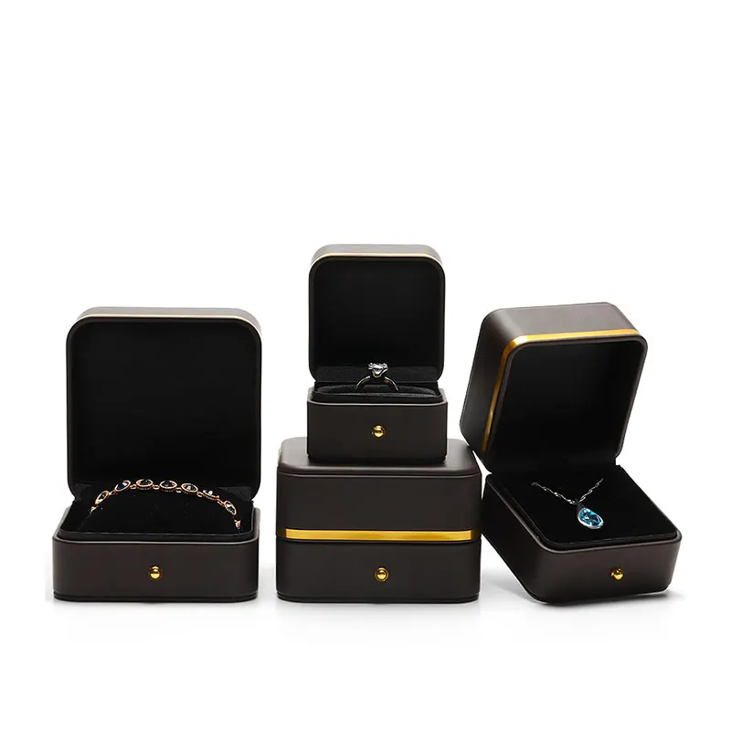 Black gold edge luxury custom logo pu leather jewelry box