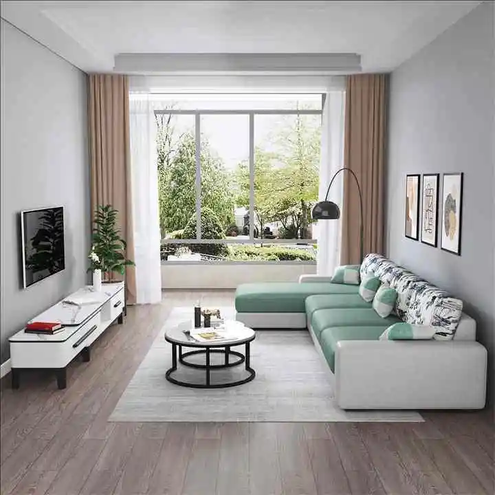 Nordic Modern Home Furniture Fabric Sectional Corner Couch Longue Combination Bed Living Room Sofa with  Good Price