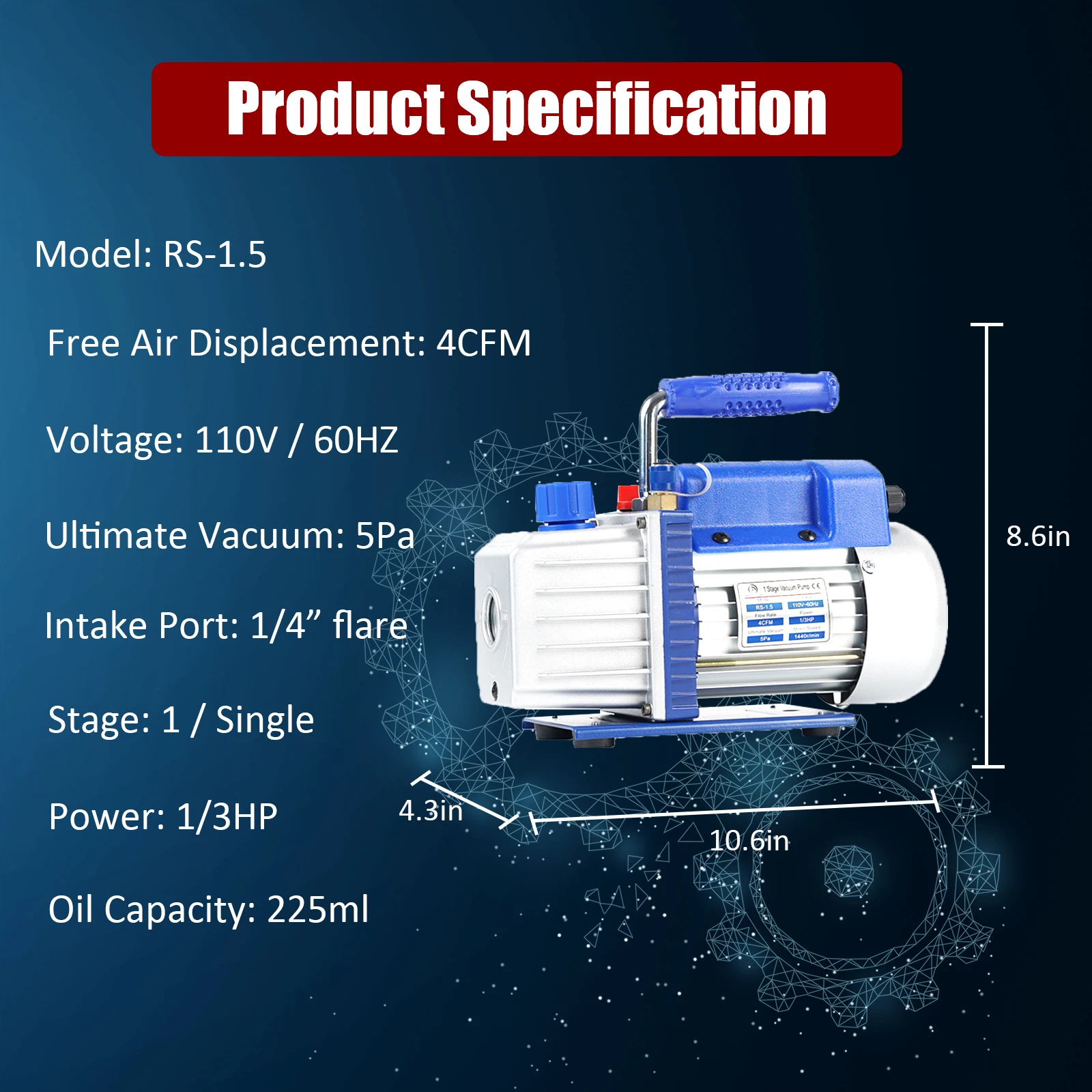Одноступенчатый Электрический вакуумный насос P pbcars 4CFM 1/3HP 110V60HZ