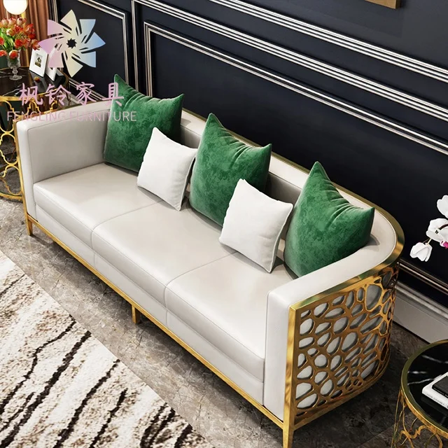 Popular Classic Italian Design High Quality Metal Stainless Steel Leather Velvet Sofa SF018