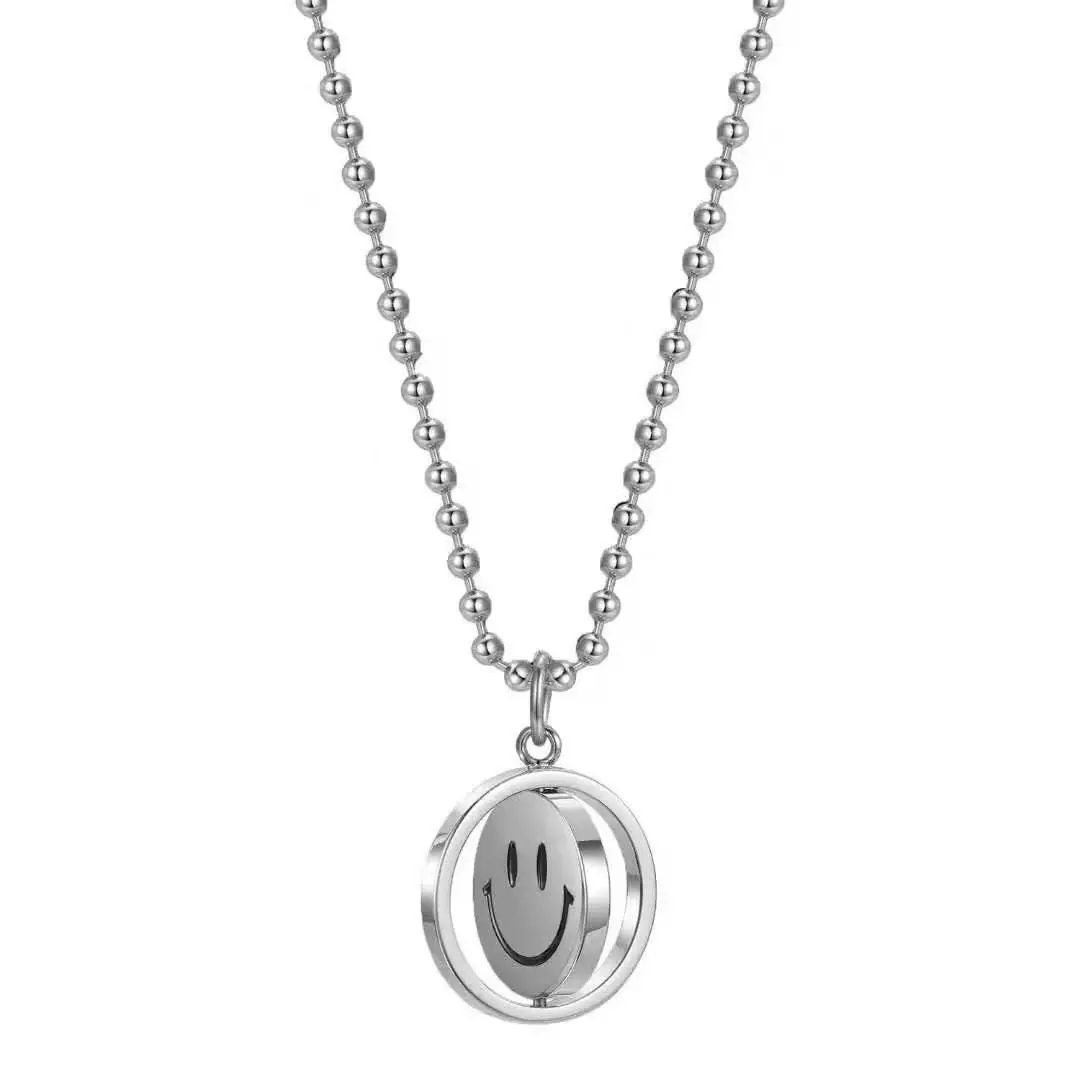 Trendy hip hop titanium steel revolving smiling face street boy new couple cool wind woman Necklace