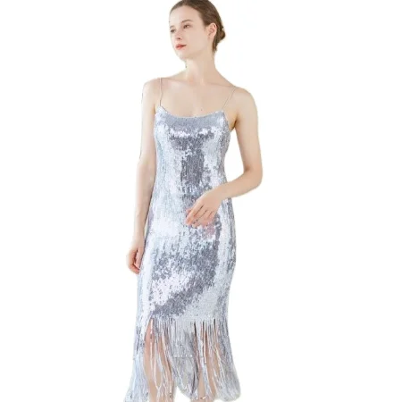 Ladies Fringe Strap Party Sequin Luxurious Evening Dress