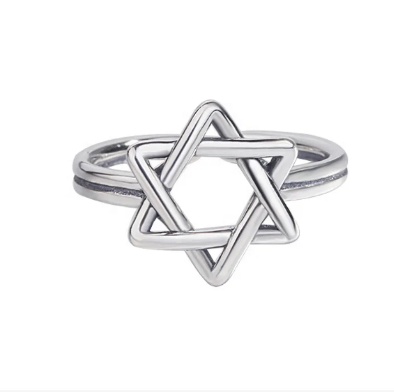 Персонализированные еврейские ювелирные изделия Звезда Давида кольцо 925 стерлингового серебра шестигранные Открытые Кольца