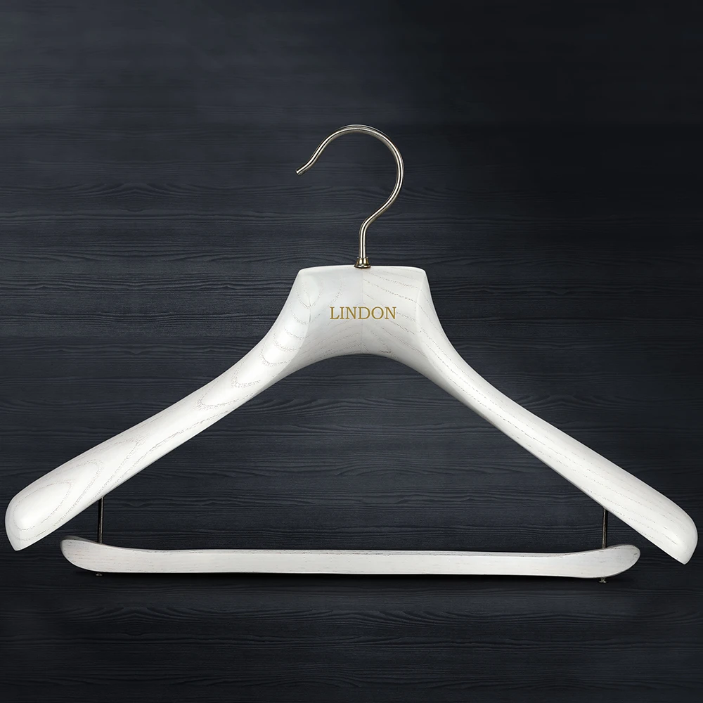 LINDON Heavy Duty Deluxe Water Washed White Custom Luxury Wooden Coat Suit Hanger for Hotel and Clothing Store