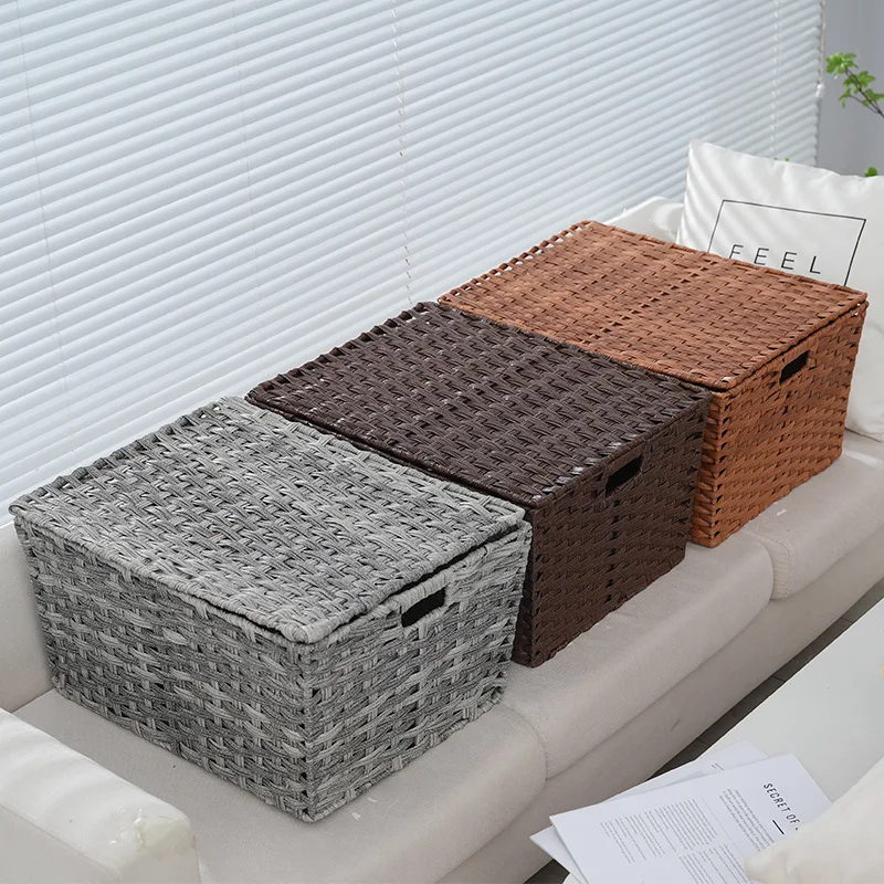 Book toy sundries storage box wholesale imitation rattan weaved storage basket clothes organizer washable with metal frame
