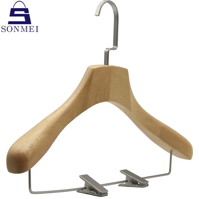Wood clothes hanger with clips large white wooden coat hanger