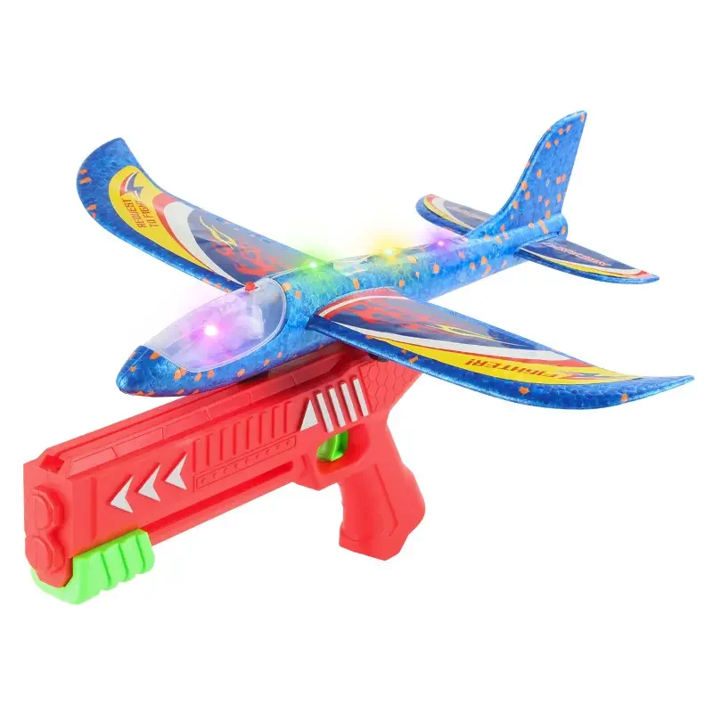 Hot sale Boy Shooting Game LED Flying Aircraft Catapult Throwing Foam Plane Light Gun Toy