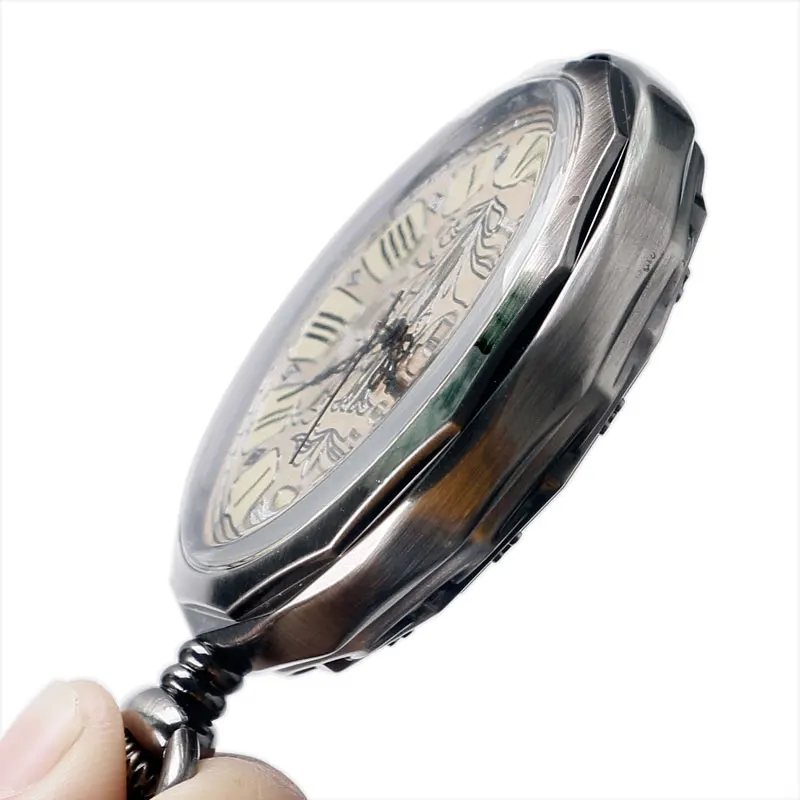 Luxury Dark Grey Hand Wind Mechanical Pocket Watches for men Women Retro Fashion Wind Up Trendy Steampunk Pendant Nurse Clock