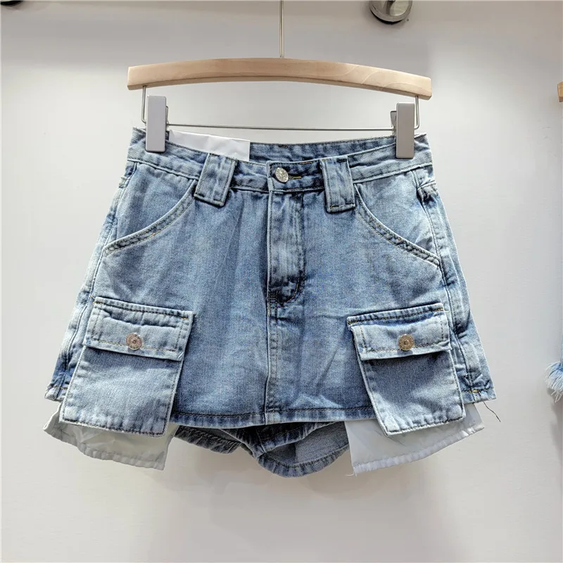 Hot sales 2023 Mini Denim Cargo Skirts Women Fashion High Waist Straight A-line Shorts Skirt