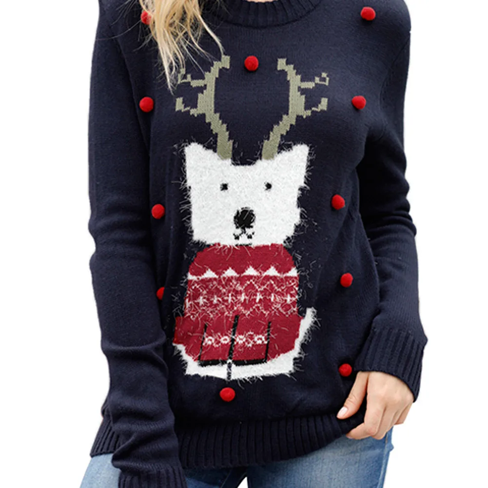 Женский вязаный крючком свитер с круглым вырезом и длинным рукавом