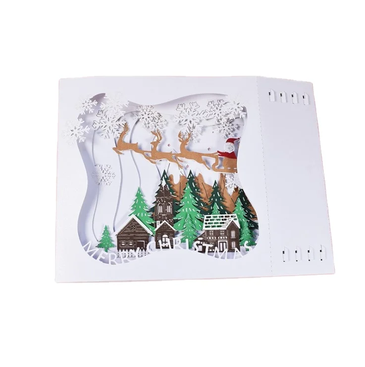 Custom 3D Creative Christmas Greeting Card 3D Christmas Tree Gift Box Style Santa Card