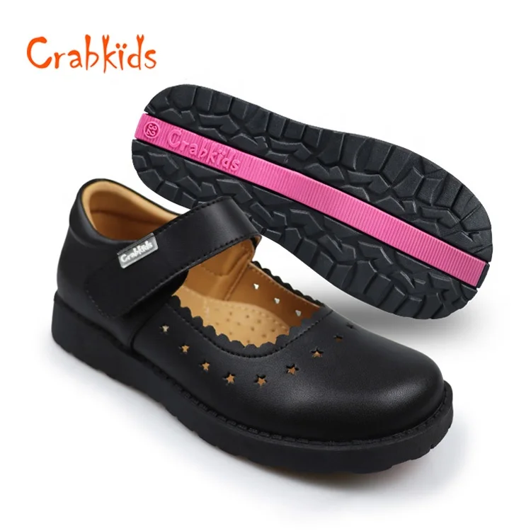 Crabkids Wholesale Premium Genuine Leather School Shoes for Girls Embellished with Fashionable Cow Print