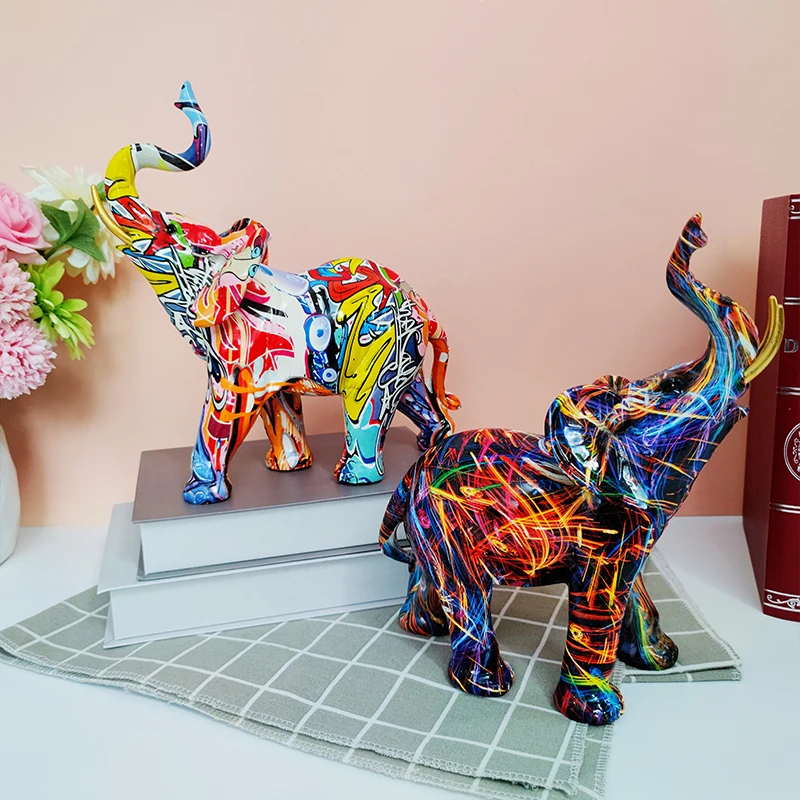 Beautiful High Quality Transfer Printing Animal Figurines Statue Home Decoration in Resin Elephant