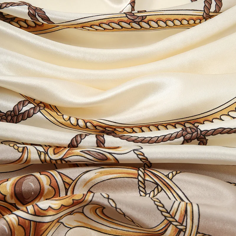 HZW-23058 Newest Satin Chiffon Scarf Women Luxury Designs Printed Square Hijabs Shawls Female Scarves
