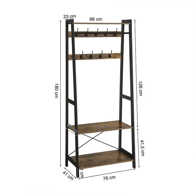 VASAGLE heavy duty free standing antique rustic vintage metal wooden entryway shoe coat rack