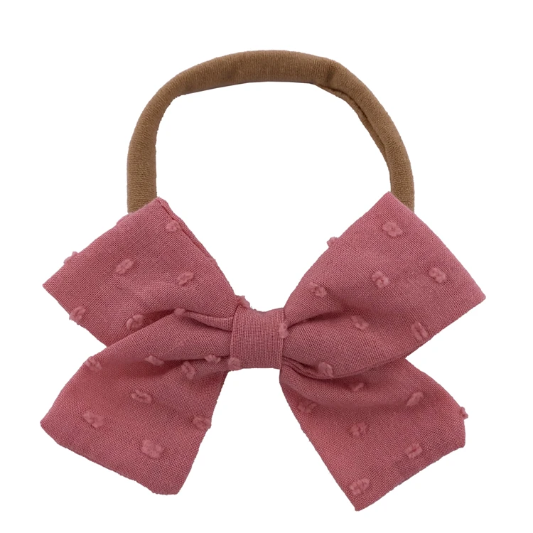 3.5 inch Shabby Cotton Fabric Hair bow With Headbands Soft Nylon Hairbands Hair bands Accessories for Children Baby Girls