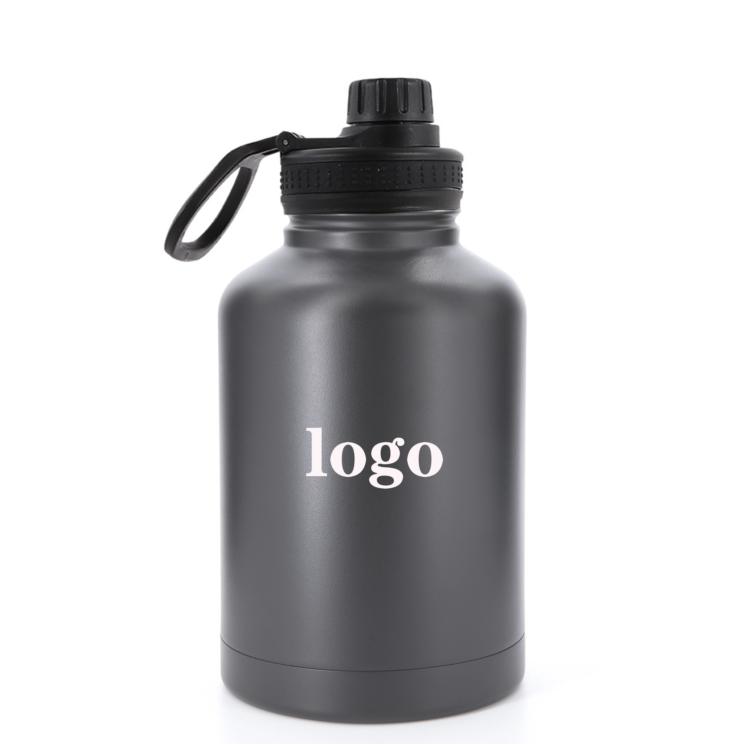 One Gallon Water Bottle 64oz Insulated Vacuum  Stainless Steel Large Flask Jug with  Handle Straw Spout Lids