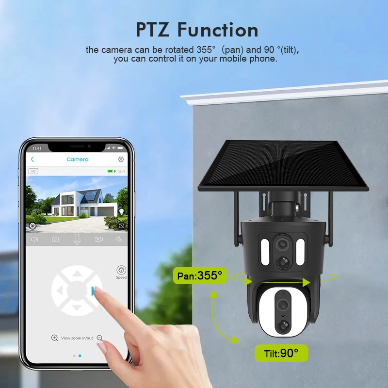 Original Manufacturer Color Night Vision Two Way Audio Motion Detection 4MP WIFI 4G Sim Card PTZ Dual Lens Solar Camera