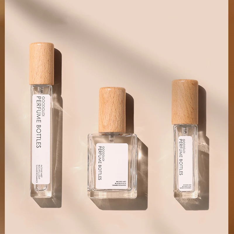 Luxury Private Label 10ml Recyclable Custom Atomiser Spray Square Glass Empty Perfume Bottle Wooden Lid