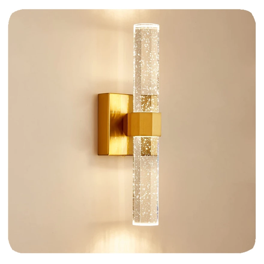New Gold Luxury Led Light Fixture Lights Lamp Crystal Bubble Shade Vanity Wall Scones 90 Copper Modern Indoor Home Office 120