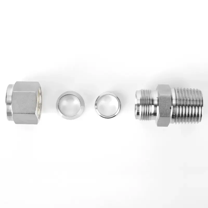 Male Straight SS316 pe Compression Fittings Adaptor Compression Pipe Joint Fittings BSPT Male Tube Fitting Union Instrument Tee