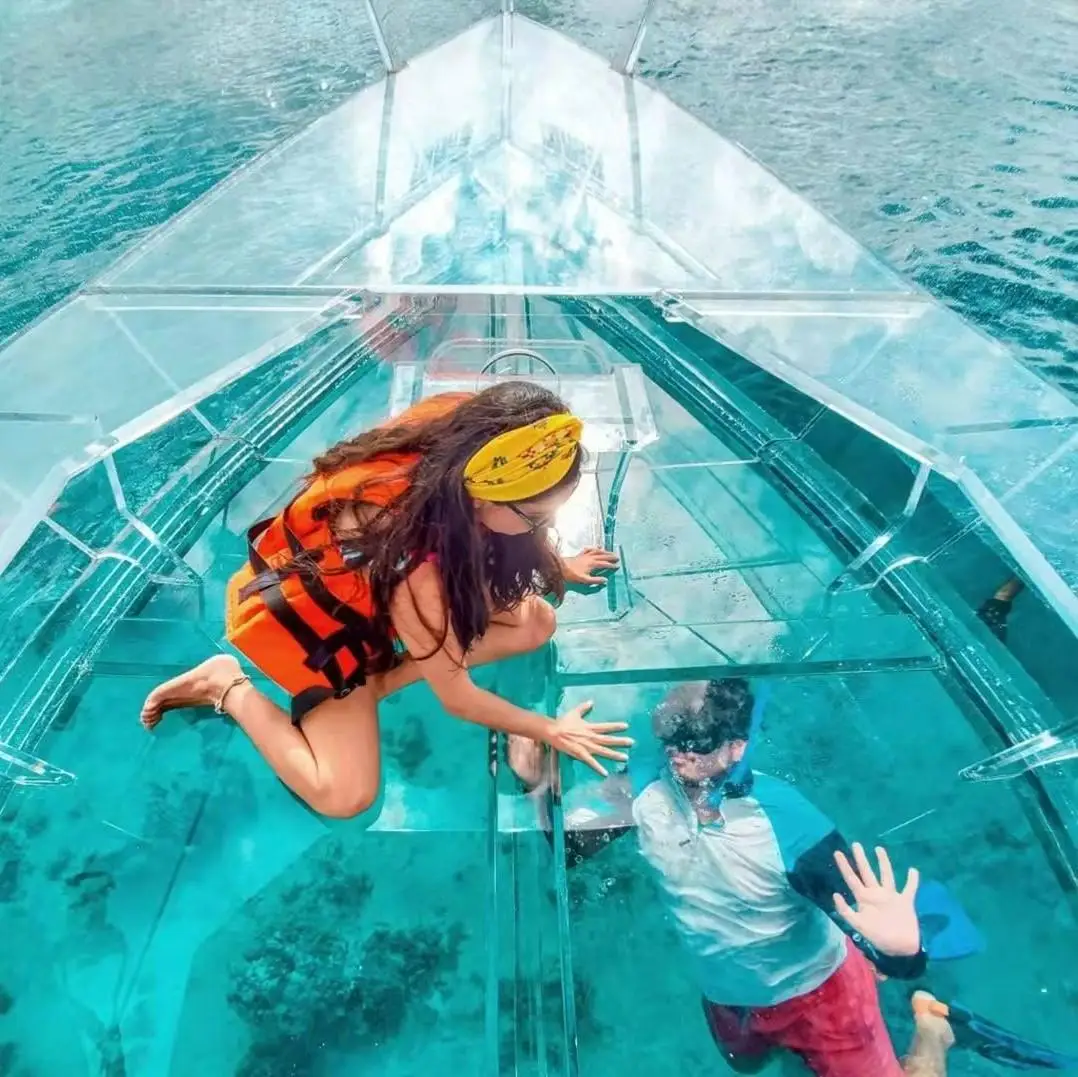 15 person crystal cruise tourist boat transparent clear boat with engine motor