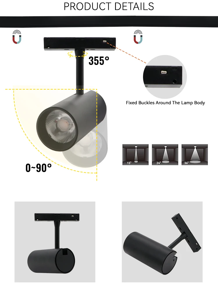 LED track spot light lamps 48 volt 2700K/3000K/3500K/4000K/6000K magnetic LED focus light 2 wires tracklight