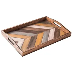 High quality cheap mygift Rustic village style Rectangular solid serving tray wood