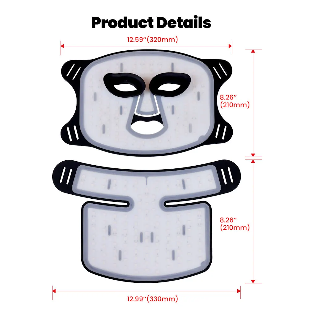 Spot Goods  Face And Neck Red Led Light Therapy  Silicon Face Mask Laser Light Red Light Mask