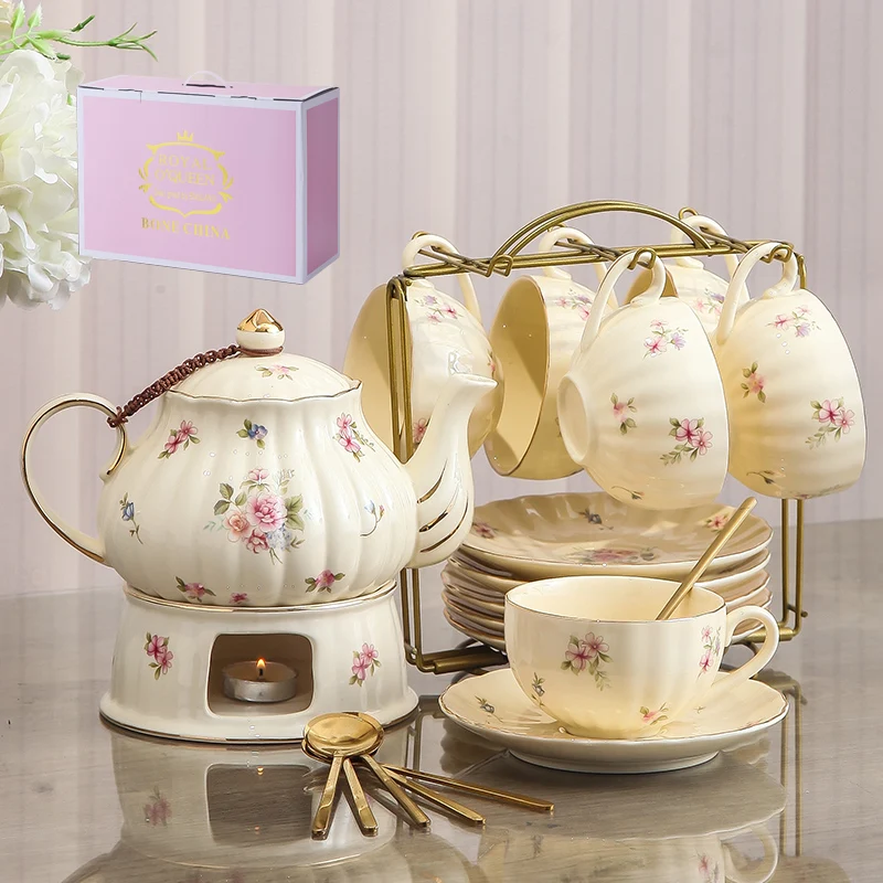 Wholesale Ceramic Coffee Pot Set Candle Heating Teapot Home English Afternoon Teapot Fruit Teapot Tea Cup