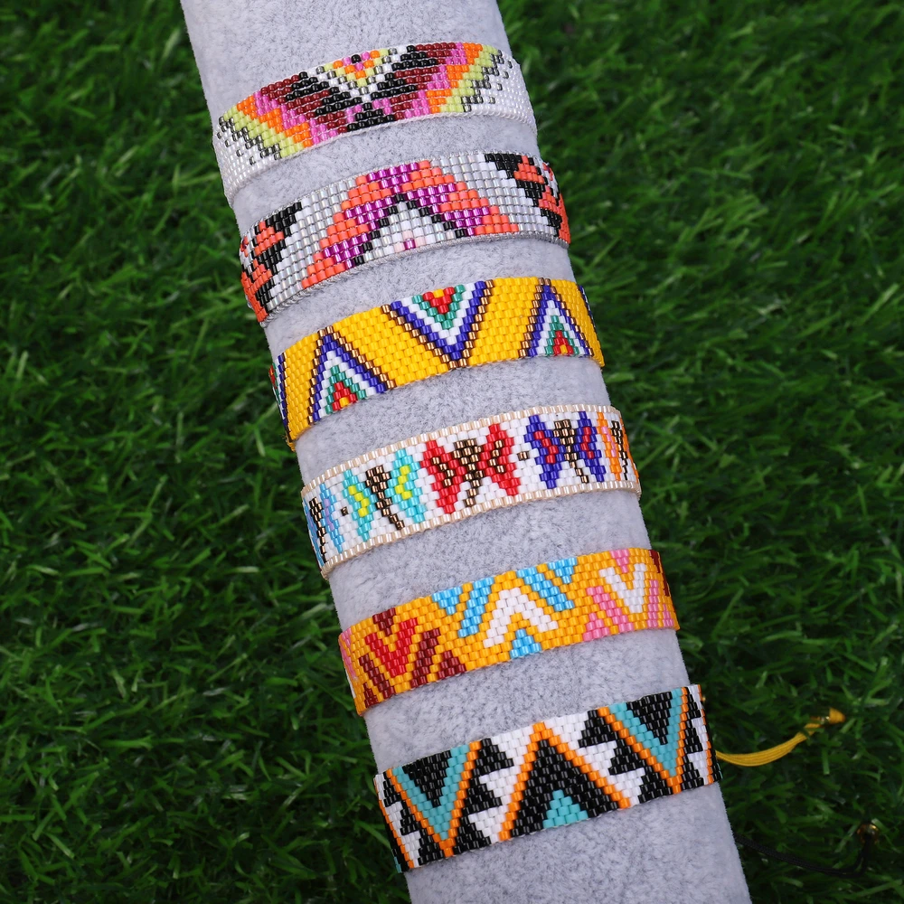 2021 Miyuki Beads Handmade Pattern Graffiti  Rope Chain Weave Adjustable Bracelet for Women