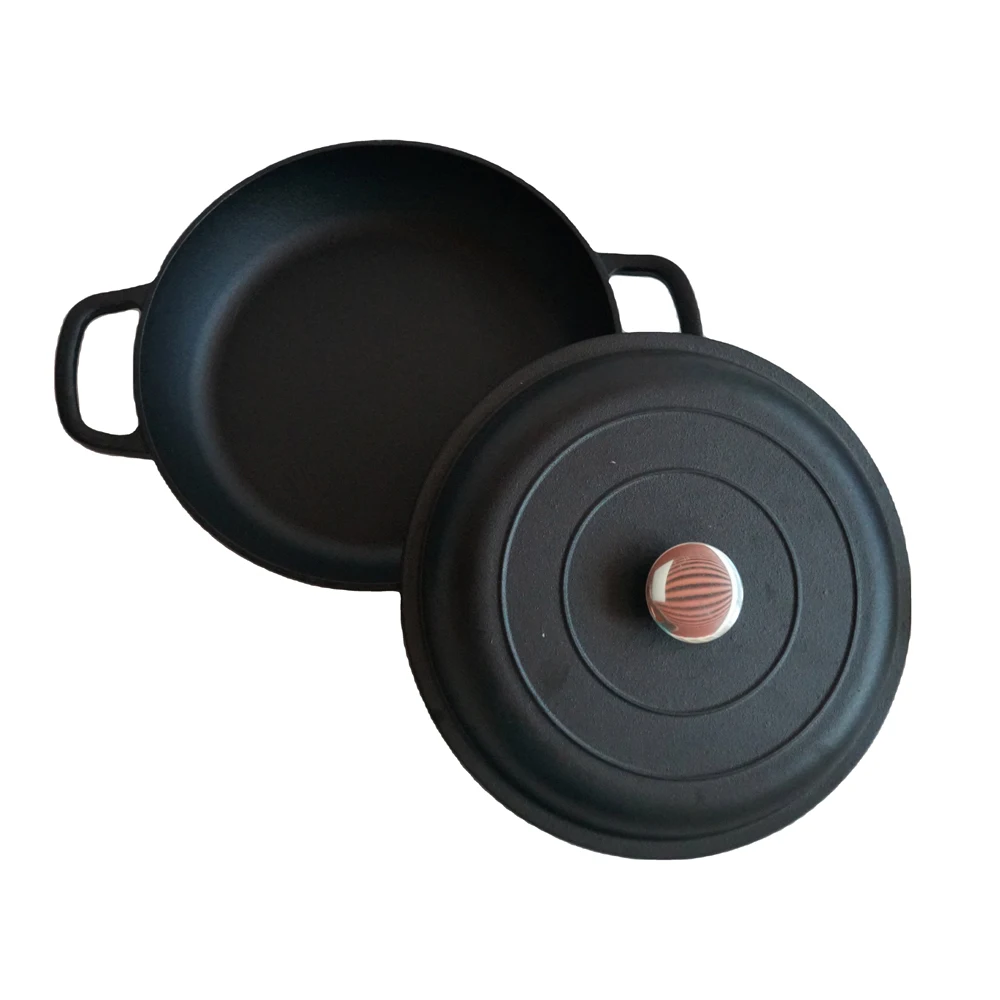 Factory Manufacturers Trend Design 12 Inch Cast Iron Big Shallow Insulated Casserole Dish Round Pot