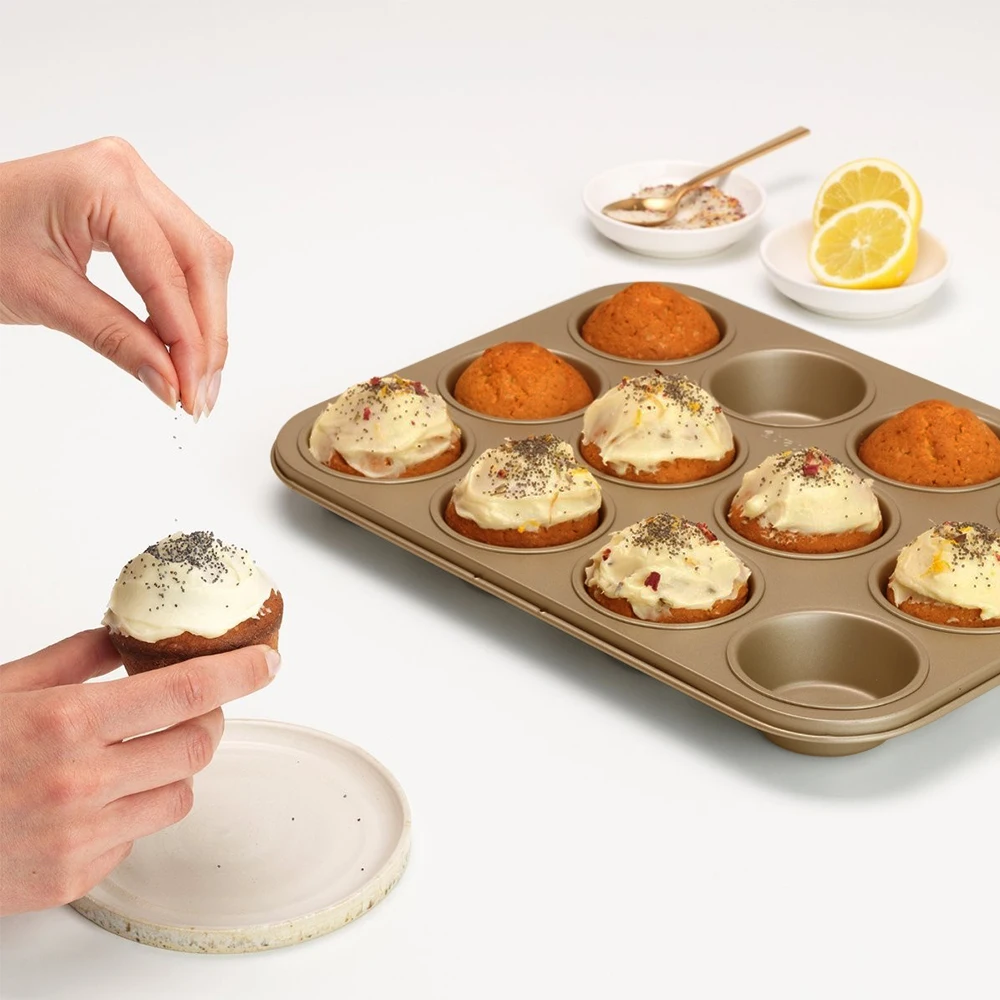 Bakest Gold Nonstick Large Deep Cupcakes Baking Pan Muffin Pans 6 Cups Carbon Steel Metal Holepan Stand Bakeware For Oven Baking