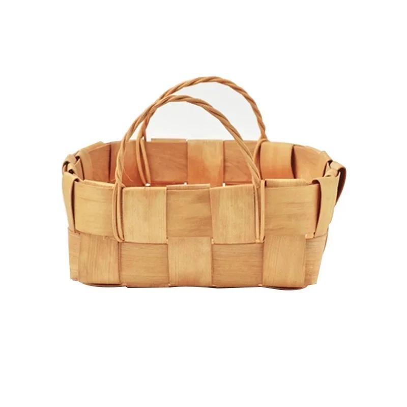 Wooden Chips Flower Square Stacking Baskets Home Decor WoodChip Woven Wedding Gift Basket With Handle