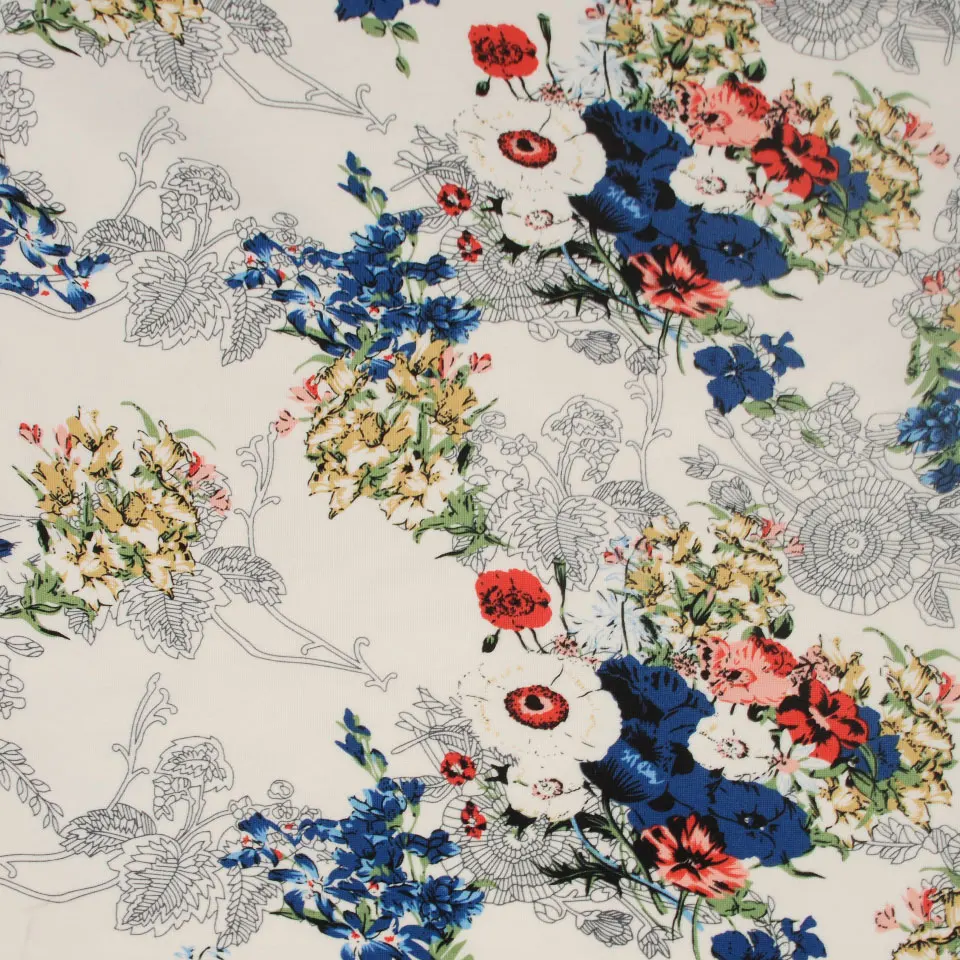 Heavyweight Viscose Nylon Spandex Fabric Digital Printed Floral Colorful Flower Ponti De Roma Fabric