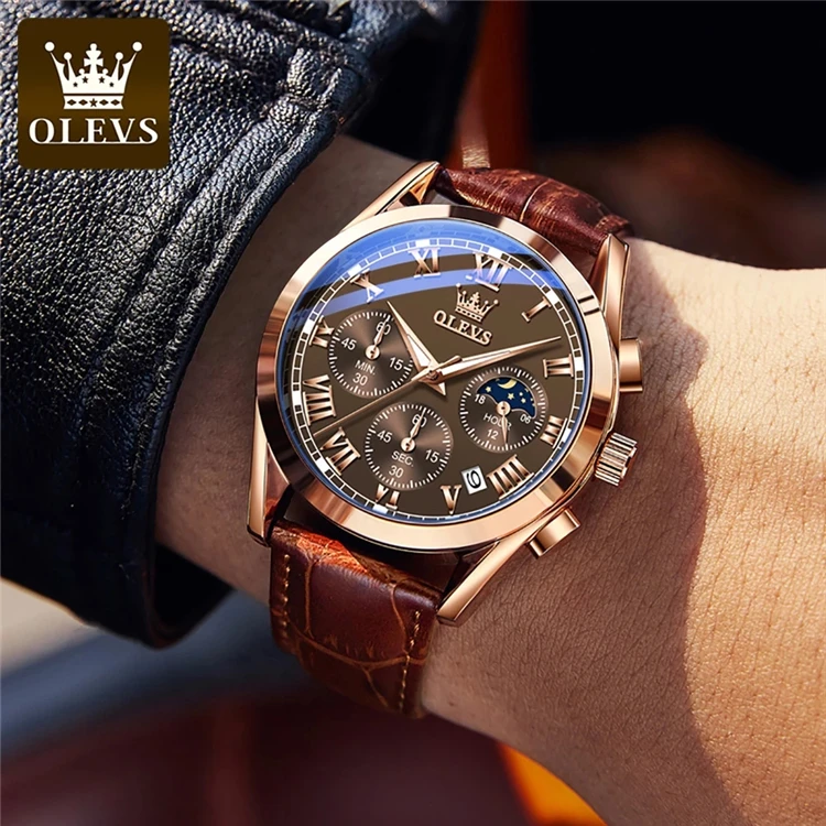  OLEVS watch 2871 Fashion Business Waterproof Quartz Top Brand Luxury Leather Strap Sport Clock Male wrist