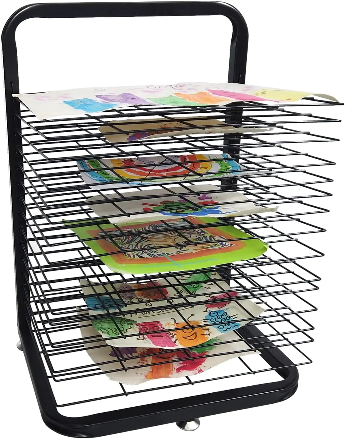 Wholesale Hot Style 16 Shelves Metal Artwork Storage Display Rack With Wheels For Classroom Painting Crafts Art Drying Rack