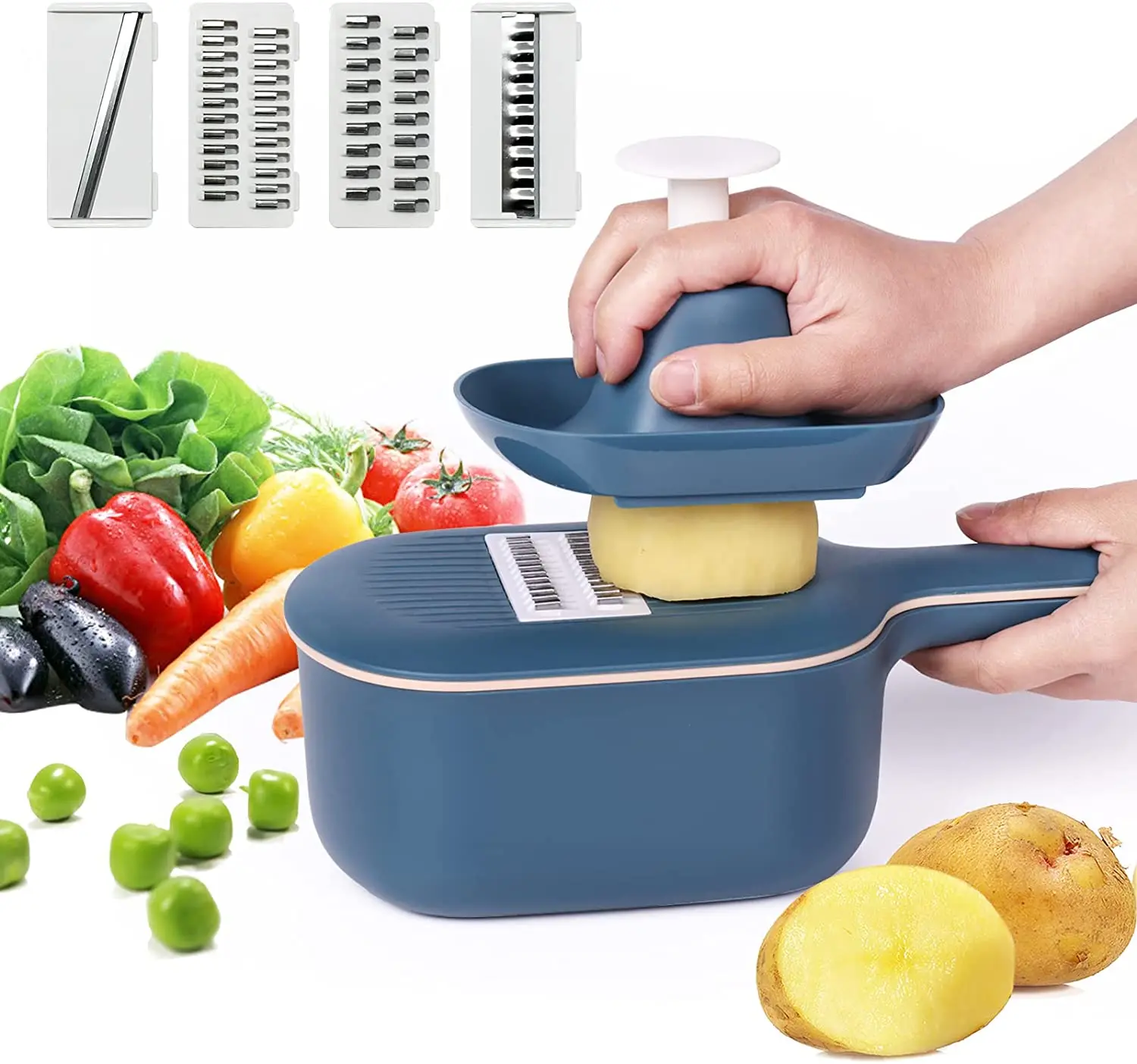 Pinmoo kitchen 4 in 1 multi functional vegetable chopper with container vegetable and fruit chopper slicer