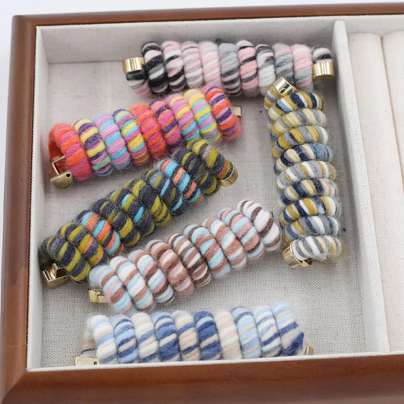 9cm Wool Wrapped Elastic Telephone Cords Hair Bands With Metal Hooks Japanese Weaving Ponytail Artifact Tools Girl Hair Tie