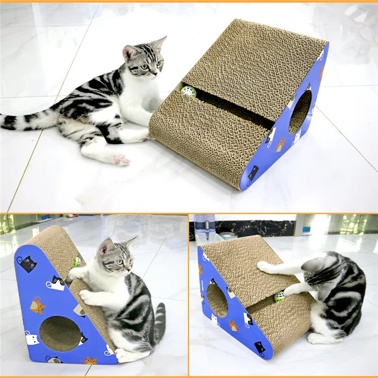 Triangle indoor cat house corrugated cat scratcher toys