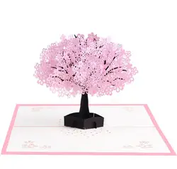 3D Pop Up Greeting Cards Romantic Cherry Tree Loveers for Wedding Valentine Anniversary Easter Birthday Festival Party