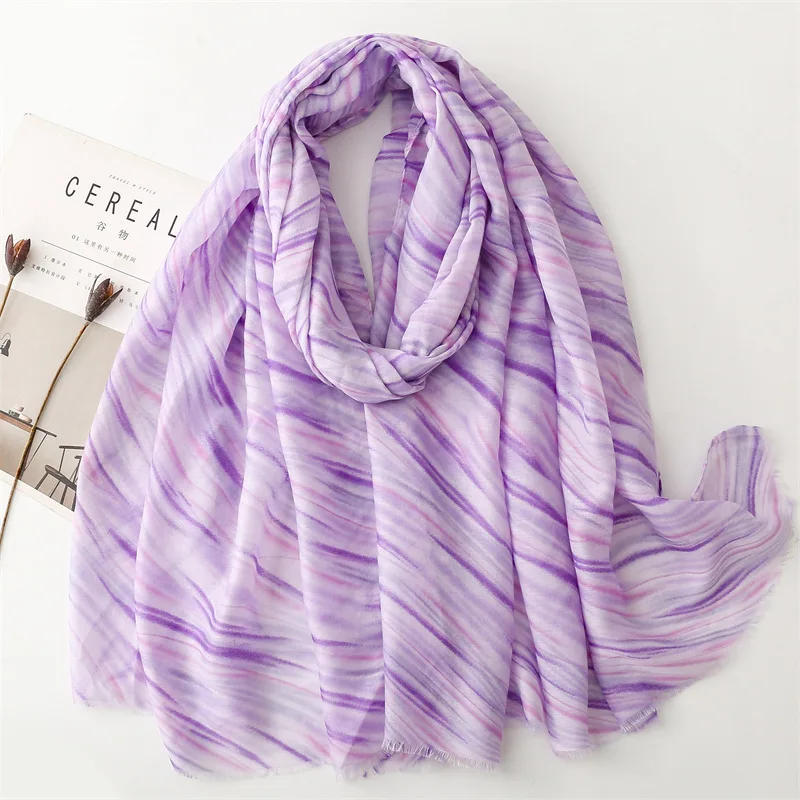 Spring Summer Bright Colors Soft Viscose Printed Shawls 180*90CM Muslim Women Vertical Striped Scarf Hijab Fashion Arabic Scarfs
