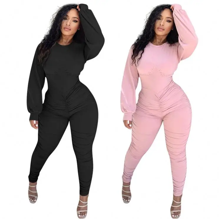 
Newest Design 2020 Fall New Solid Color Long Sleeve Draped Jumpsuit Women One Piece Jumpsuits And Rompers 