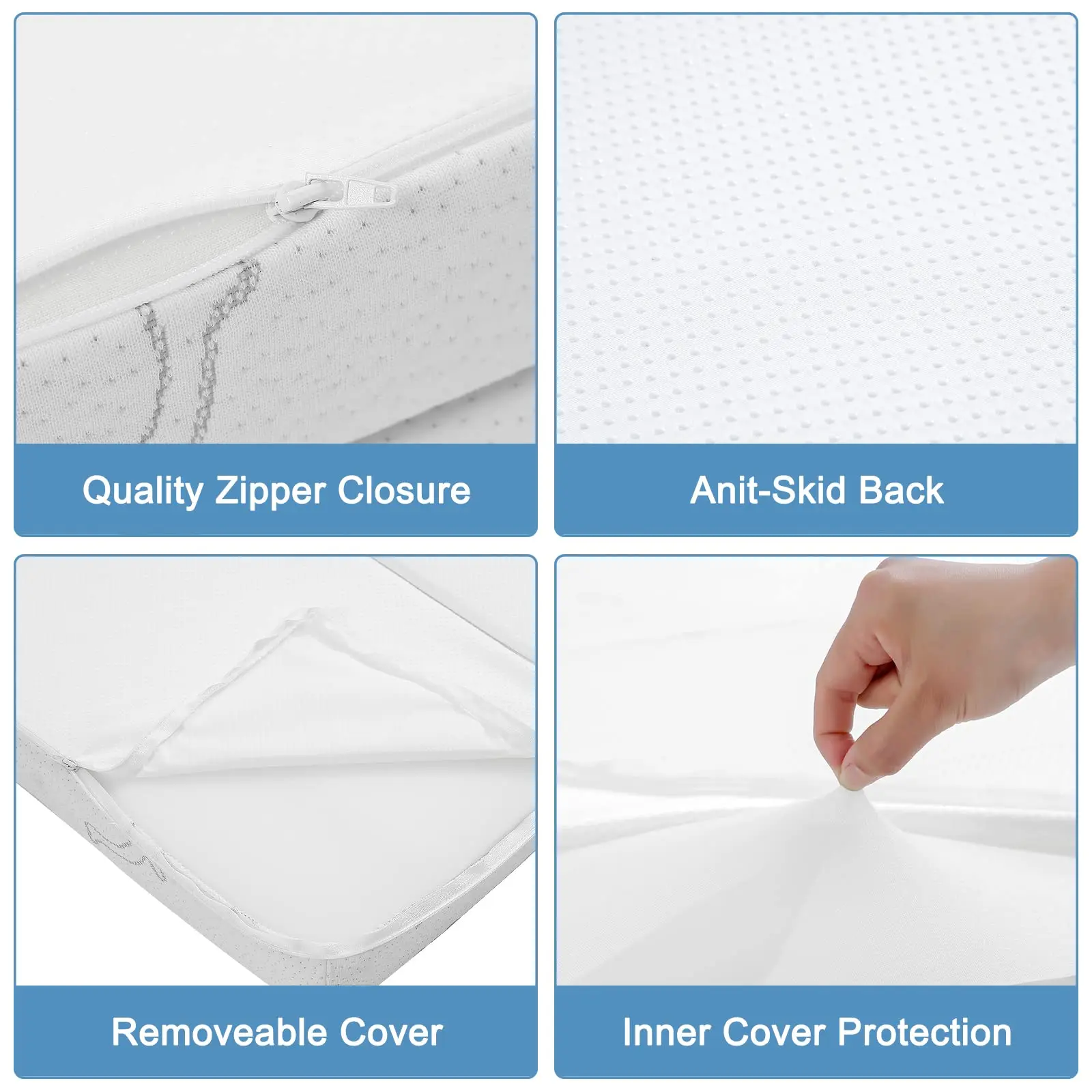 Portable Trifold Pack and Play Mattress Pad Folding Playard Gel Memory Foam Waterproof Crib Mattress