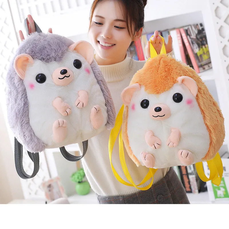 Fashion Cute Cartoon Hedgehog Shaped Children Kindergarten Student Plush Toy Backpack