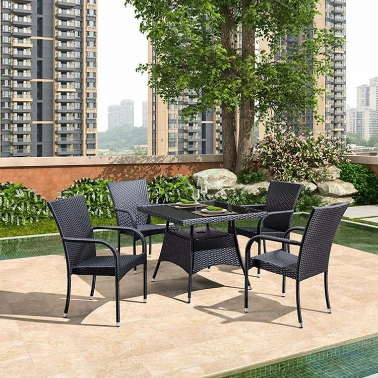 Modern Design Wicker Rattan Aluminum Furniture Dinning Table and Chair Set for Garden Outdoor Backyard