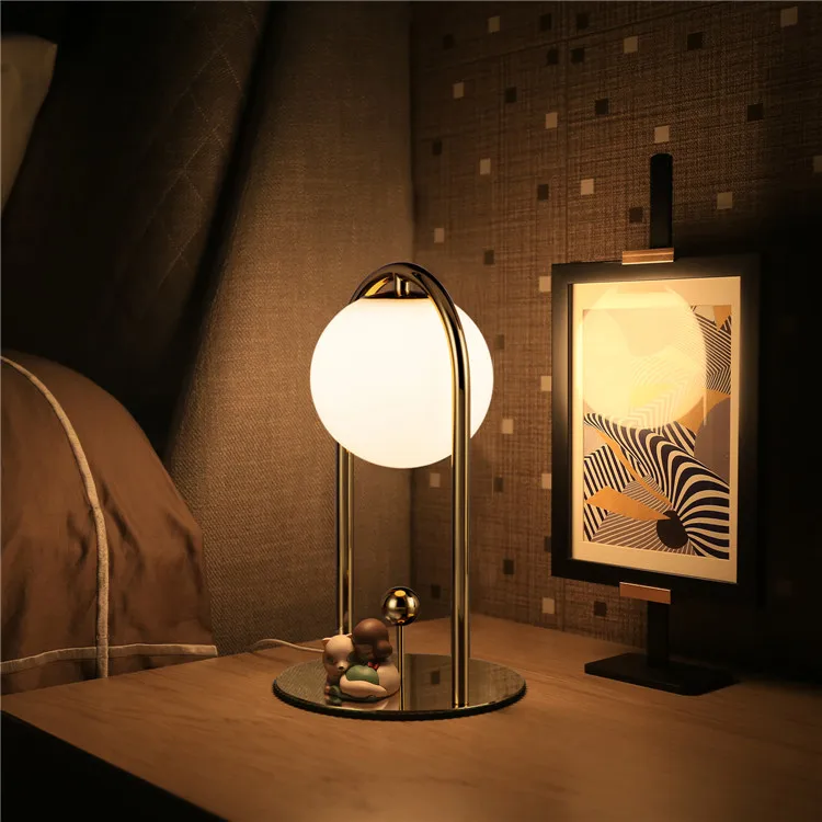 Elegant Glass Shade Globe Table Light Ambient Accent Moon Lamp Dimmable Bedside Night Light Small Lamp Modern LED Table Lamp