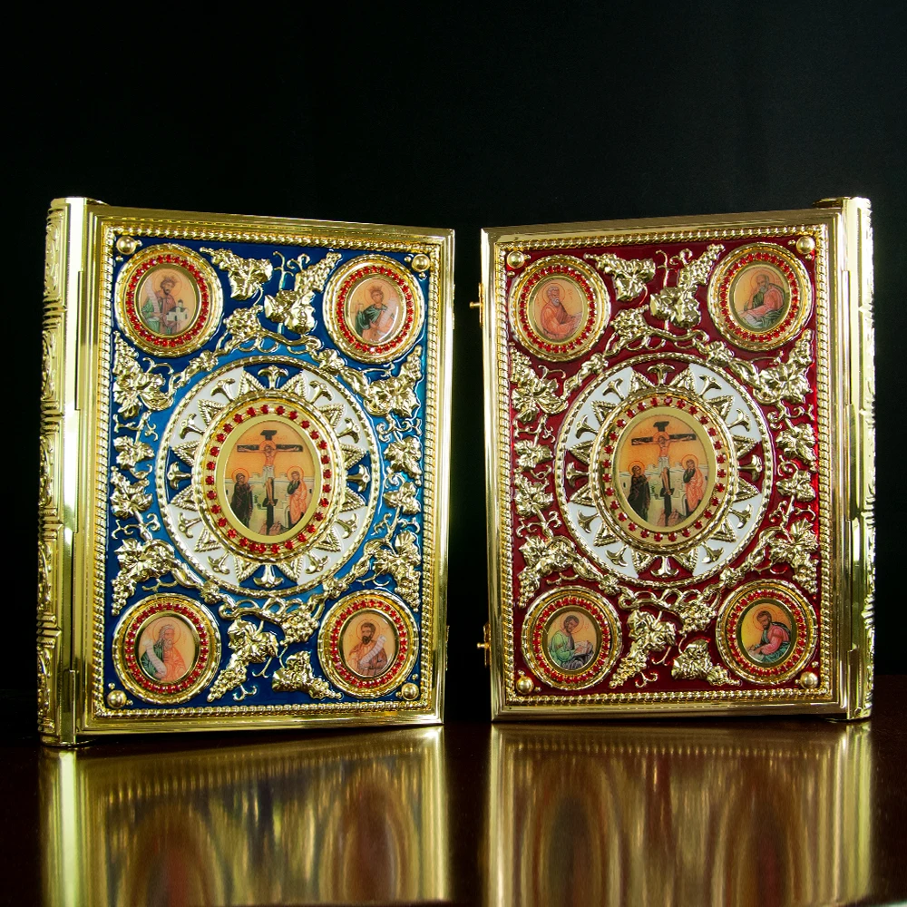 HT Church Product Supplier Gold Plated Orthodox Religious Character Icons Gold Plated Gospel Cover Bishop Holy Bible Book Cover